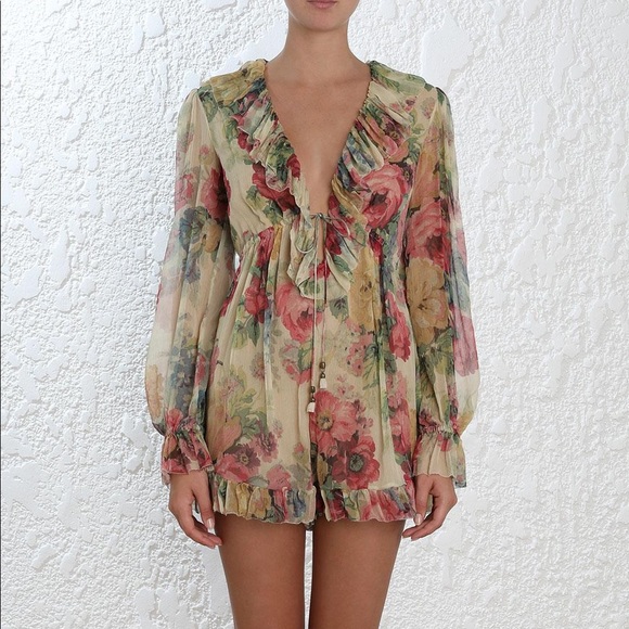 Zimmerman Melody Floral-print Ruffle Silk Playsuit - Picture 3 of 8